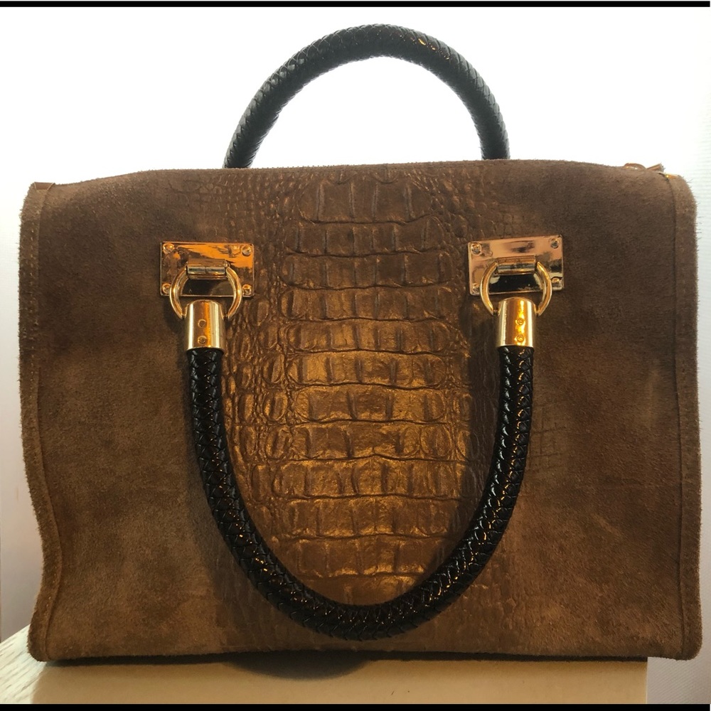 Isabella Rhea Satchel Bag|| brown w/ black straps